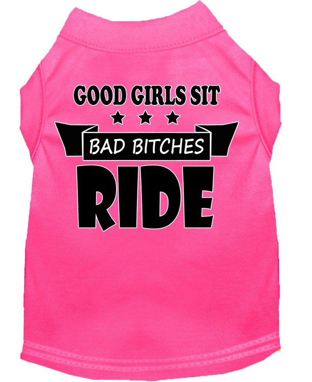 Bitches Ride Screen Print Dog Shirt Bright Pink XS